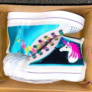 SKECHERS FLIP KICKS GIRLS SHOES NEW SIZE 12 UNICORN SURPRISE